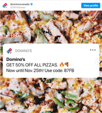 Domino's所有pizza五折！记住折扣码