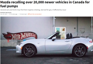 马自达在加拿大召回逾2万辆新款车