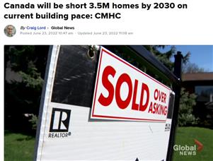CMHC：按照目前的建设速度，到2030年加拿大将短缺350万套房屋