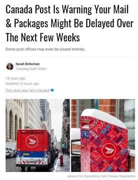 Canada Post警告包裹全面延迟，邮局也要关?!