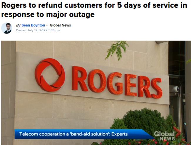 加拿大电信巨头Rogers宣布补偿5天服务费用
