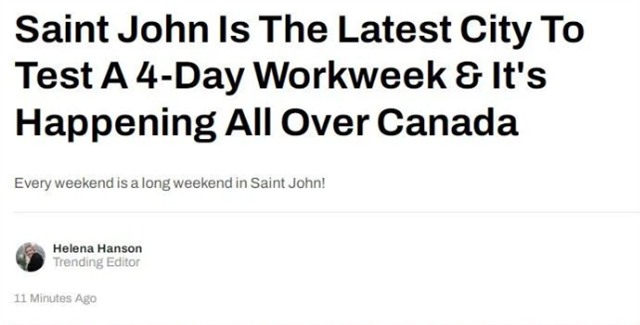 加拿大这城开始试行4天工作制：每周都是长周末