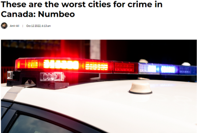 最新数据：加拿大犯罪指数最高城市 高达64.58%