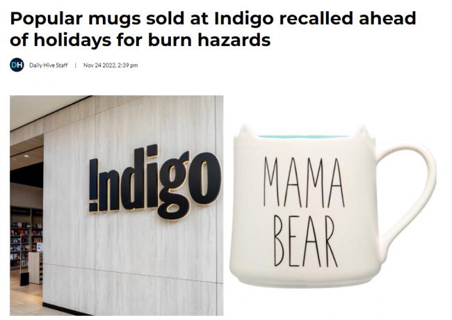 Indigo召回热卖马克杯：加拿大已经炸了8个了