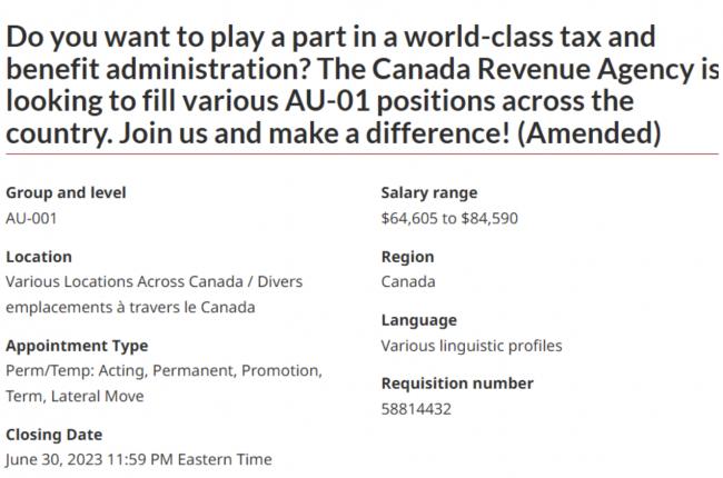 加拿大税务局全国招人 年薪9万元 无需学位经验